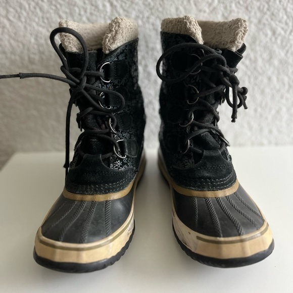 womens Sorel Snowflake Black Waterproof Snow Boots NL1715-011 Size 6 - Picture 2 of 7
